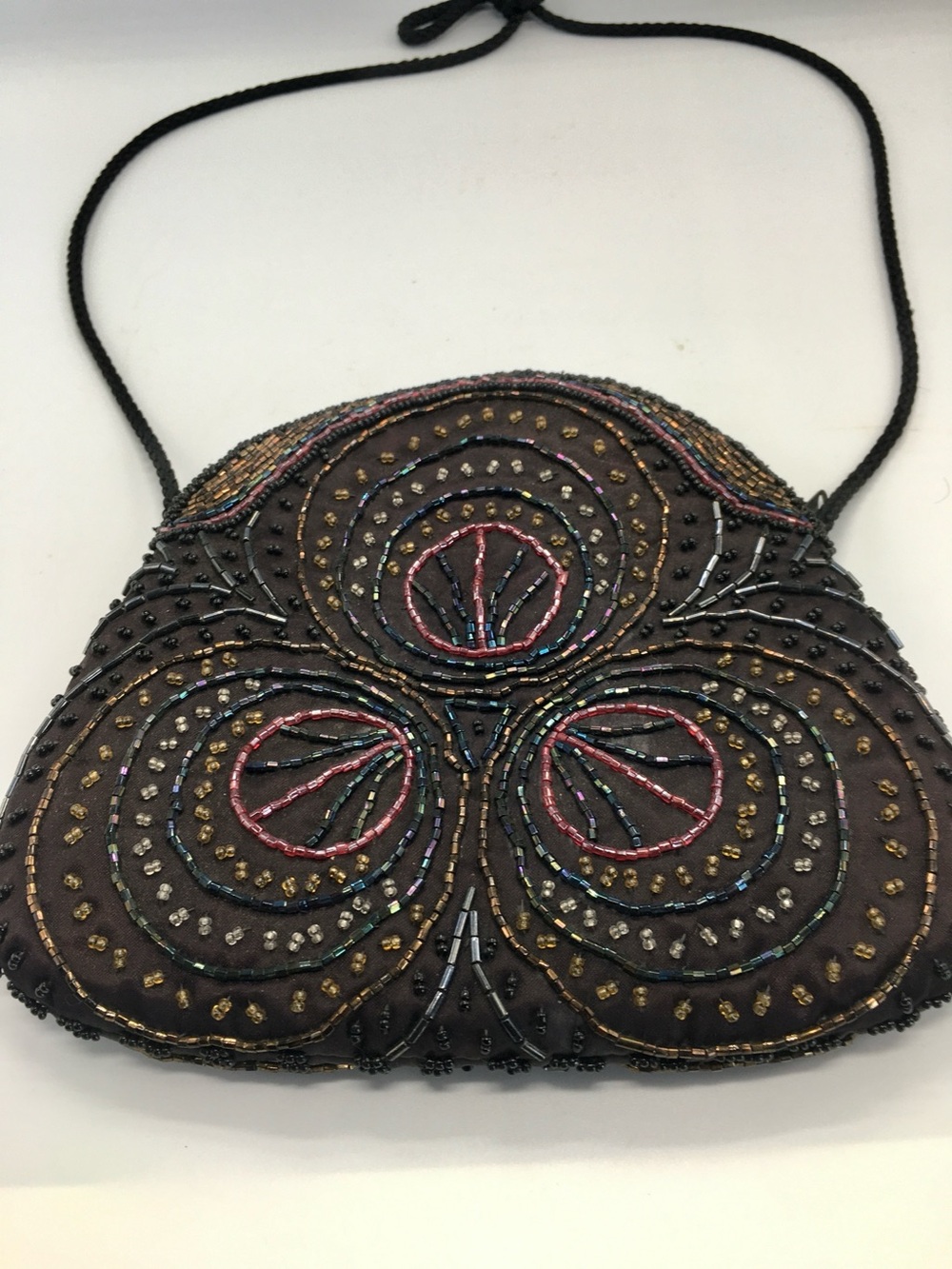 NWT VTG Beaded Magid Black With Multicolored Beads Purse 15” Strap, Purse-7x8”